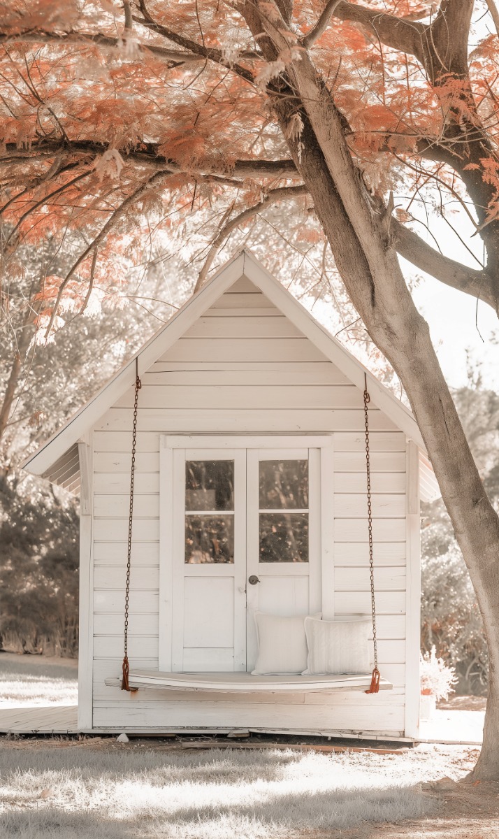 Malerisches weiß gestrichenes Holzhaus